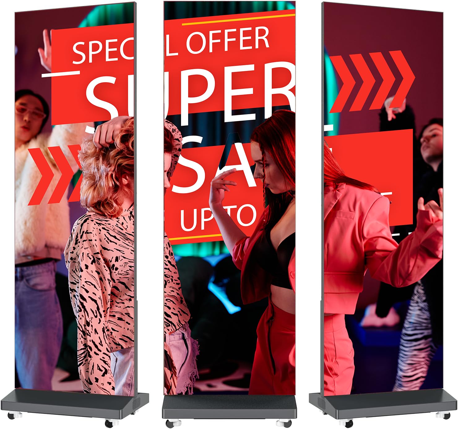 80" LED Poster P1.86, Faltbares & Nahtloses Display mit GOB-Schutz, Digitaler Kundenstopper für Messen, CMS/WiFi/HDMI, Schwarz, 2er-Pack