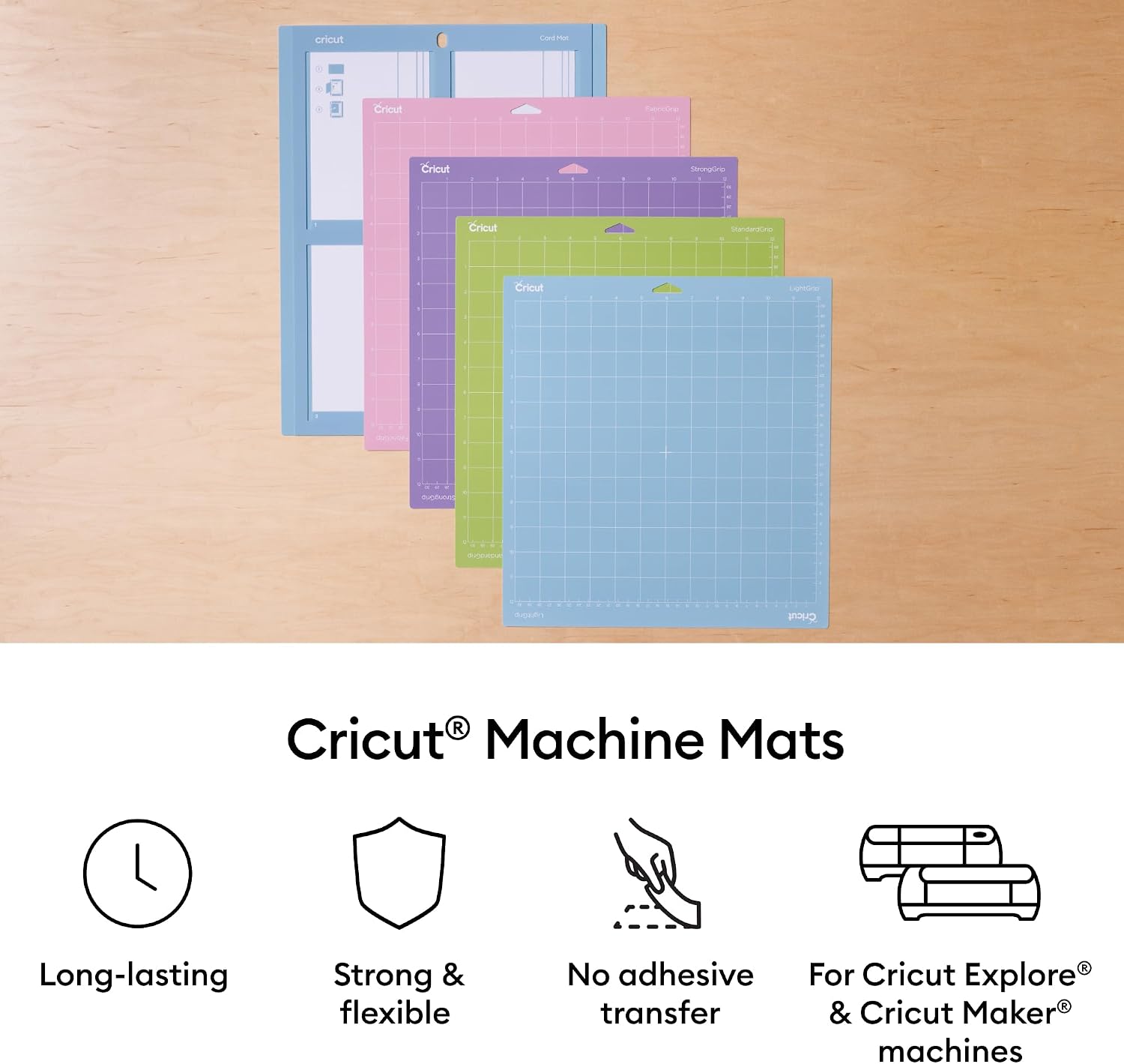Cricut LightGrip Cutting Mats 12in x 12in, Reusable Cutting Mats for Crafts with Protective Film, Use with Printer Paper, Vellum, Light Cardstock & More for Explore & Maker (3 Count)