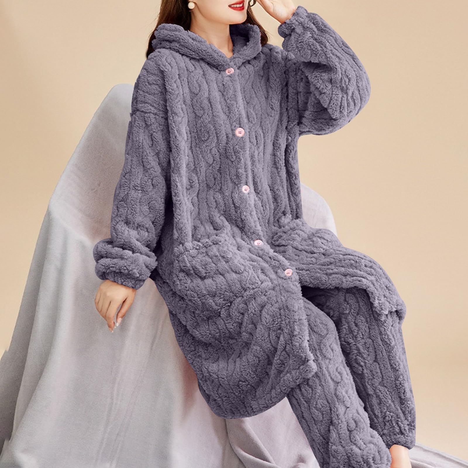 Pijamas de mujer genérico de invierno cálido pijama, pijama de mujer cálido invierno de algodón, conjunto de hogar y casual, conjunto suave y cómodo, ropa cómoda y fácil de llevar, ropa de tela