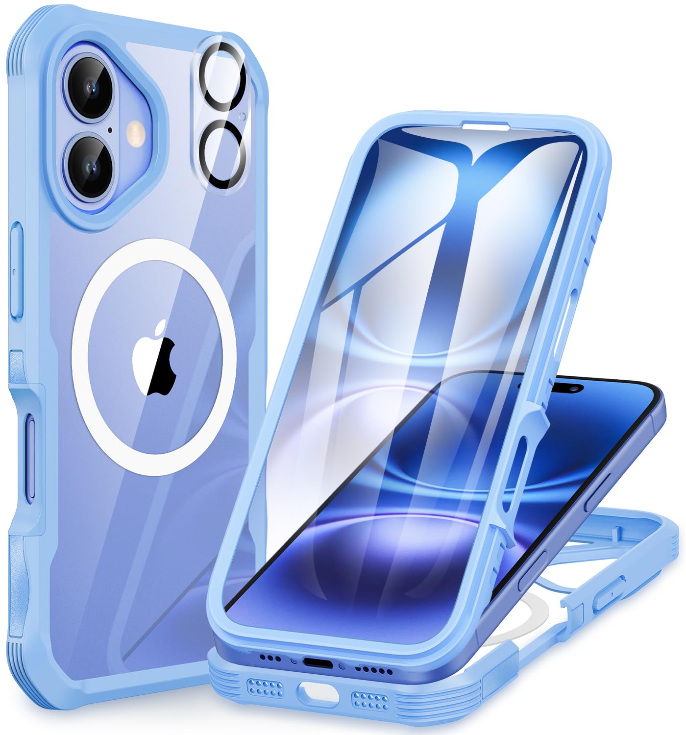 CENHUFO Magnetica Cover iPhone 16, [Compatibile con Magsafe] Integrata [9H HD] Vetro Temperato Schermo e Protezione Fotocamera, Custodia Antiurto 360 Gradi Fronte Retro Doppia Faccia Case - Blu