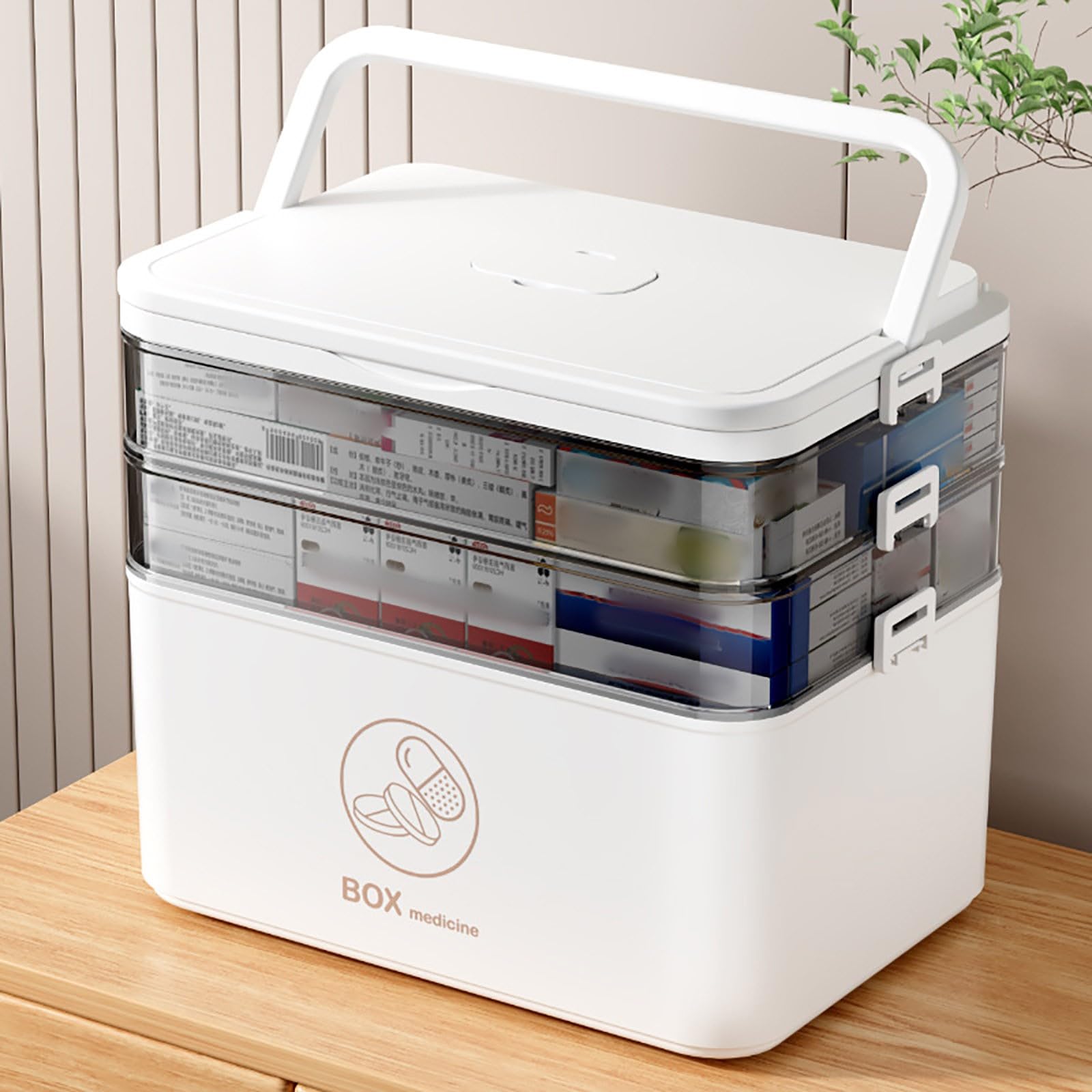 Medikamenten Aufbewahrung Medikamentenbox Groß 3 Tier Speicherbox leere Familien Notfälle Kit Container Tragbarer Kunststofflagerorganisator Multipurpose Box für Heimreise (Weiß) Küche, Haushalt & Wohnen