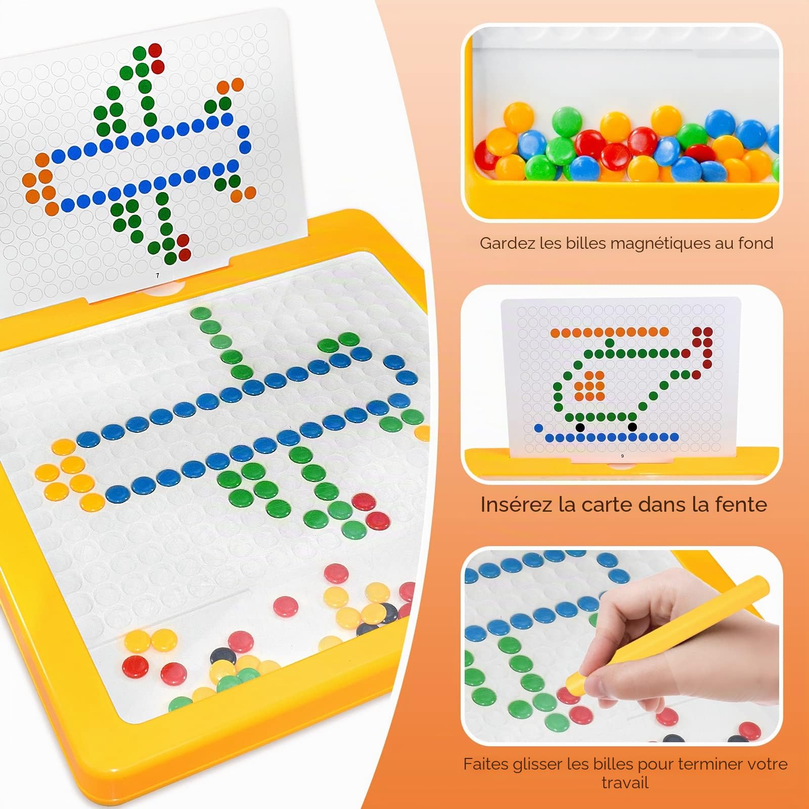 Tableau à dessin magnétique pour enfants de 4 à 8 ans, 10 cartes flash double face et haricots, jouets Montessori pour garçons et filles