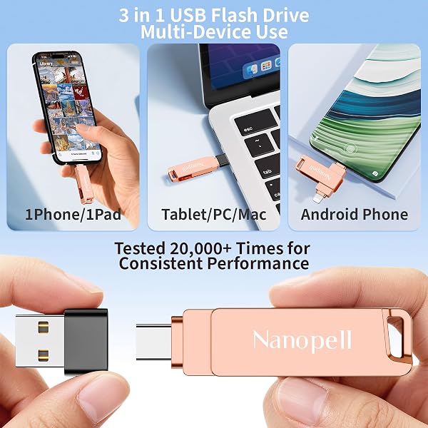 【sans Application】 Nanopell Clé USB 128 Go, Clé USB lPhone avec Boîtier Entièrement Métallique et Fonction Etanche, Cle USB lPhone pour Photos et Données. Clef USB lPhone Compatible i0S/Android/PC. - 4