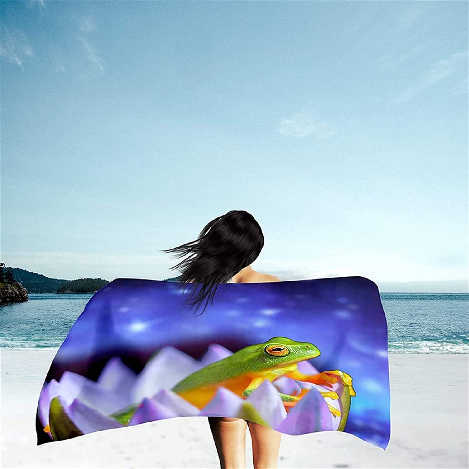 Telo Mare Microfibra Antisabbia 80x130cm - Fantasia Rana Verde Animale - 4