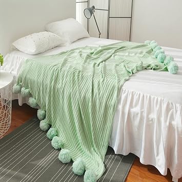 Cotton Cable Knit Throw Blanket for Couch Sofa Bed 100x150cm, Home Decorative Throws, Lightweight Woven Throw Blankets, Knit Throw Blanket