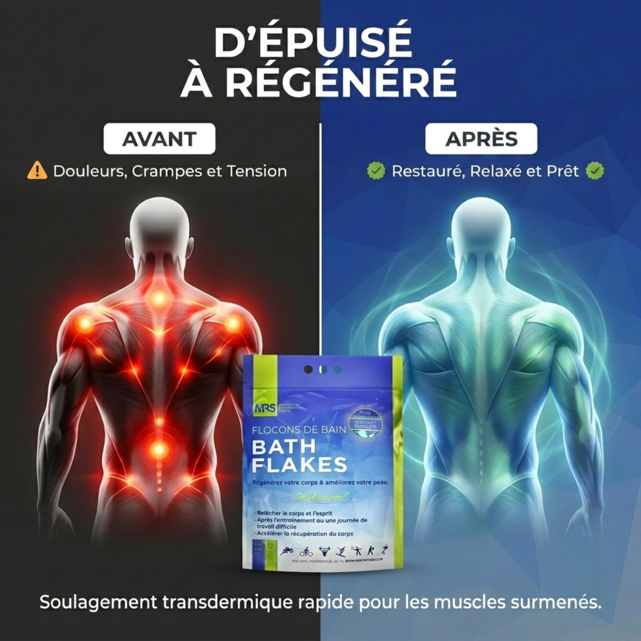 Sels de Bain au Magnésium Thérapeutiques et Relaxants, Régénération du Corps et de l'Esprit, Sels de Bain Naturels MRS Système de Régénération au Magnésium, 4kg - 8.8 lb