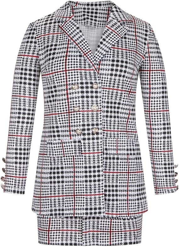 Women High Waist Blazer & Skirt 2 Piece Set Outfit Office Business Work Wear Attire Casual Suit2