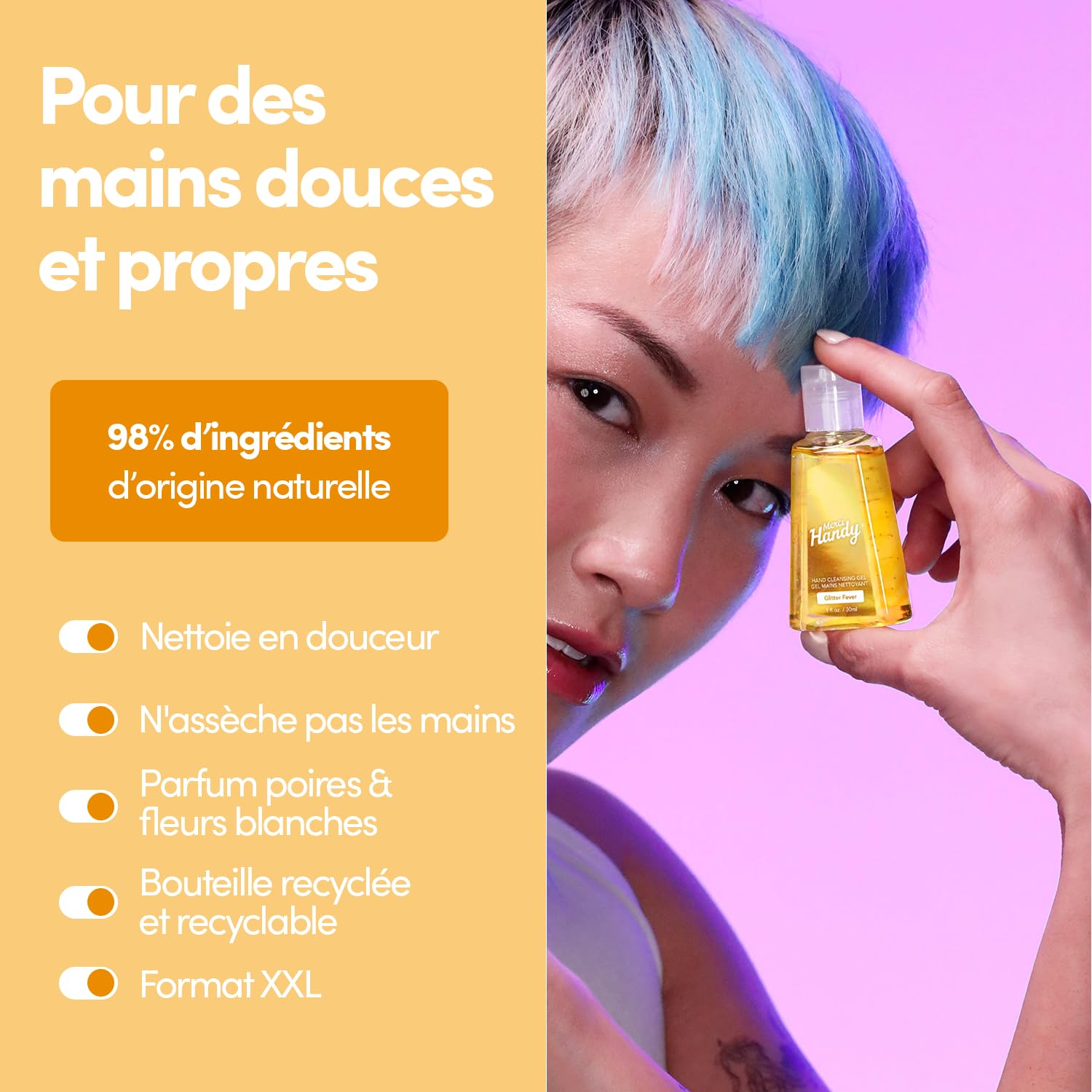 Merci Handy - Gel Mains Glitter Fever 30ml x 3 - Pour les Adolescents - Nettoyage en Déplacement - Nettoyage Efficace - Contenu du Produit : Paillettes et Propreté, Sans Rinçage, Texture Non Collante