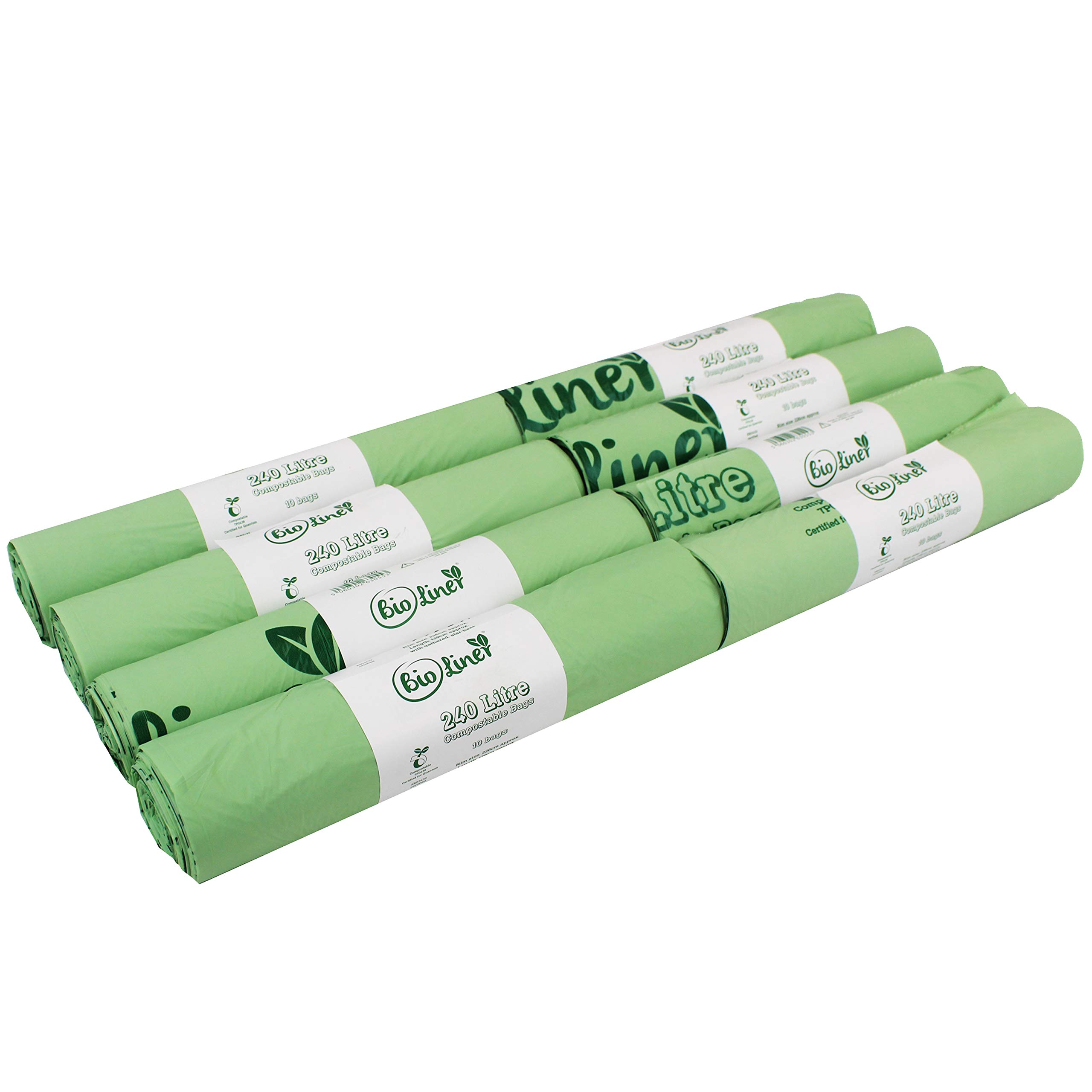 Bioliner Green 80 X 240L Compostable Bags For Large Wheelie Bins (8 Rolls) Food Waste Bin Liners - En 13432 - Compostable 240L Large Wheelie Bin/Dustbin Bags With Composting Guide