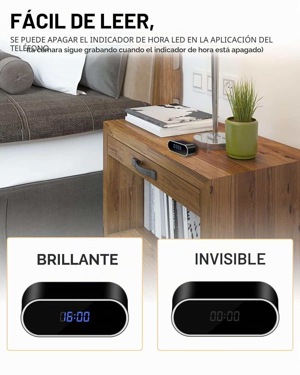 Reloj de cámara espía oculta, WiFi 1080P, con visión nocturna, detección de movimiento, grabación en bucle, cámara de vigilancia inalámbrica para interiores