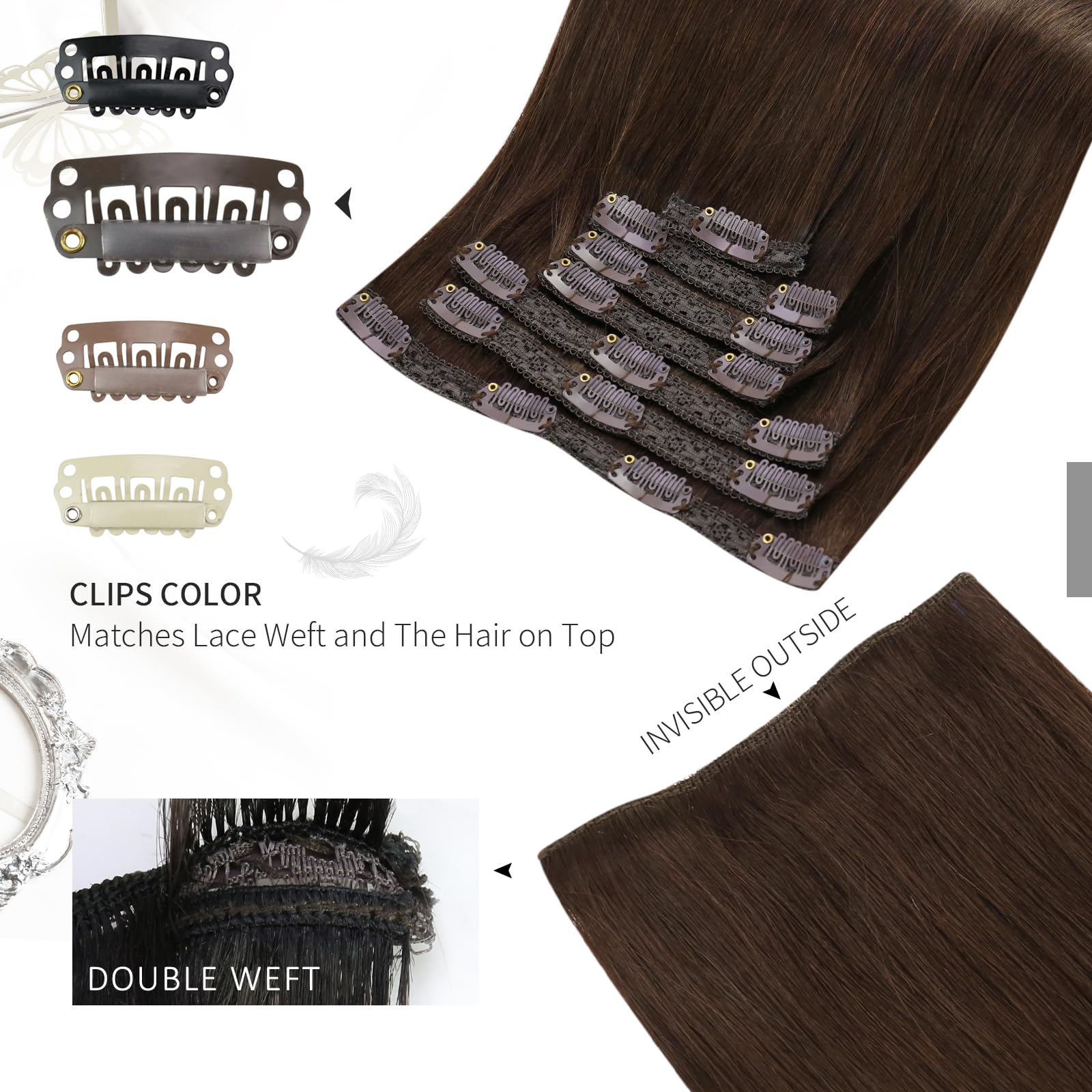 Moresoo Clip in Hair Extensions Real Human Hair Brown Hair Extensions Clip in Dark Brown Remy Human Hair 20 inch 7 Pcs/120G #4 - Image 4