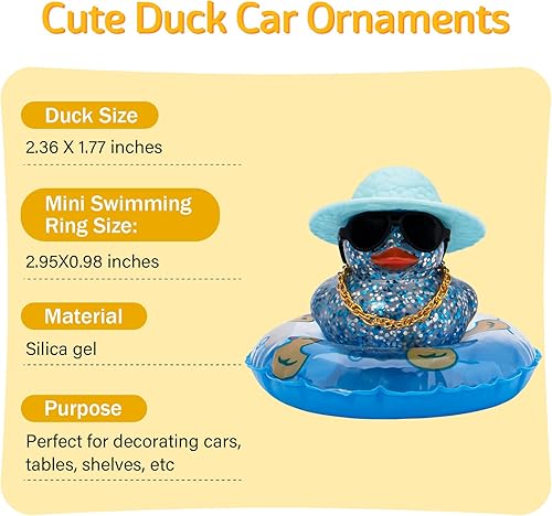 Miniatura 3 de wonuu Patos de goma brillantes con gafas de sol de plástico, anillo de natación, sombrero de collar, accesorios brillantes para automóvil,