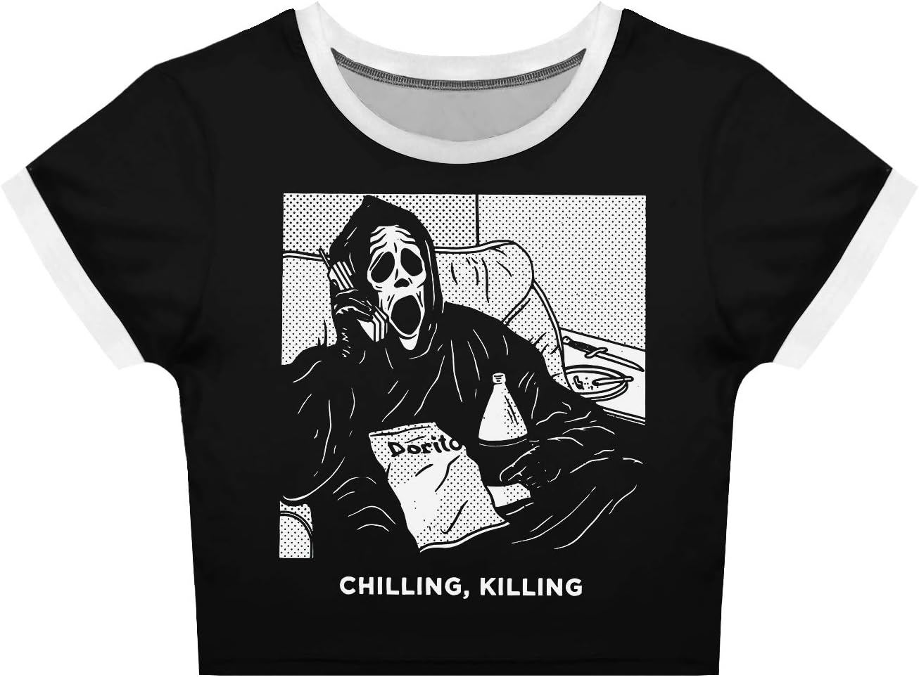 Women’s Basic Characters Printed Slim Fit Shirts Short Sleeve Crop Tops