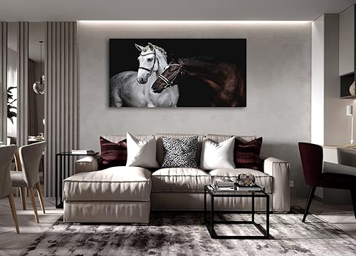 Miniatura 5 de Jiuqinghua Lienzo impreso para pared, cuadro de caballos blancos y marrones, 1 panel, pintura de animales salvajes, obra de arte para sala de estar,