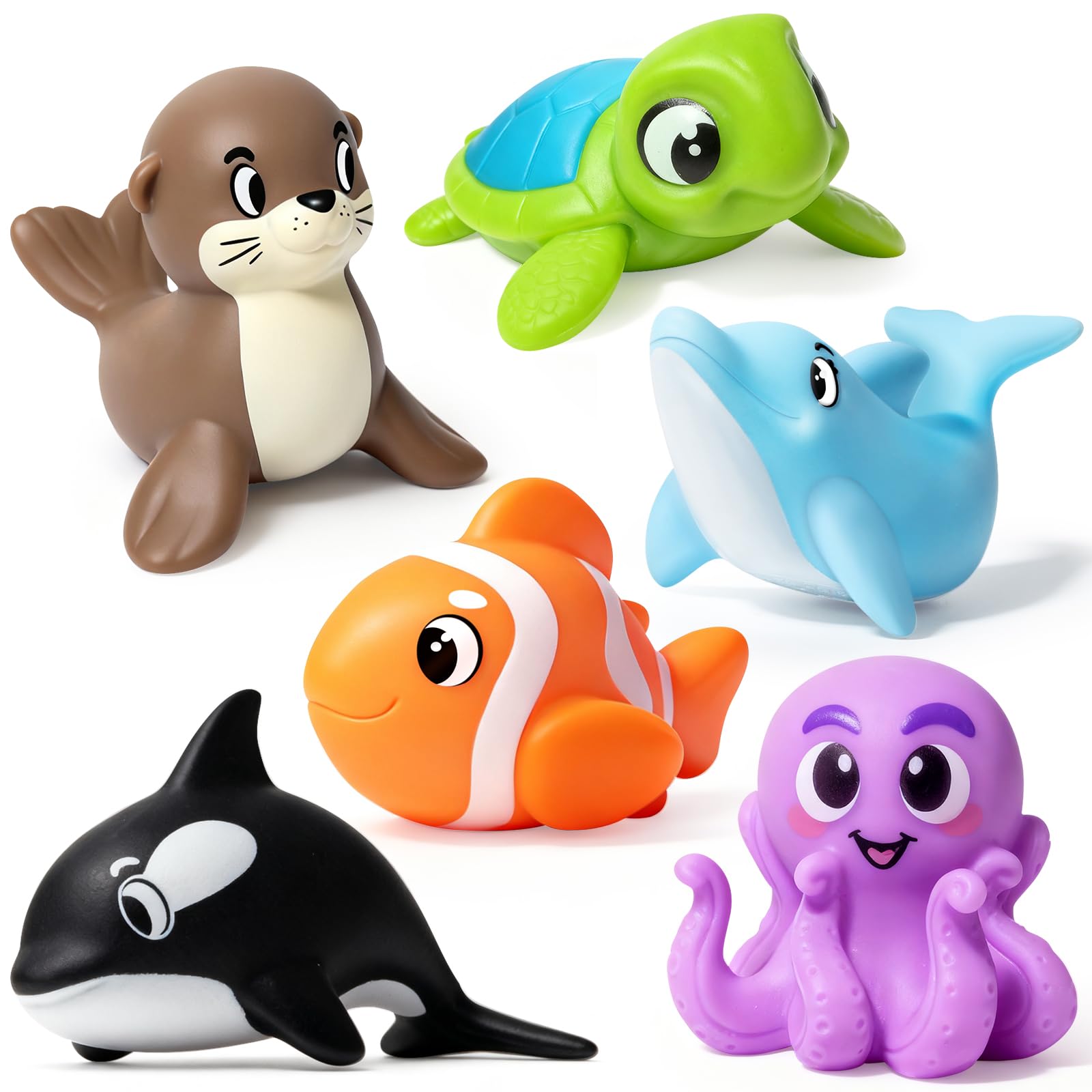Moncasso No Hole No Mould Baby Bath Toys, 6Pcs Sea Animals for 1-4 Year Old