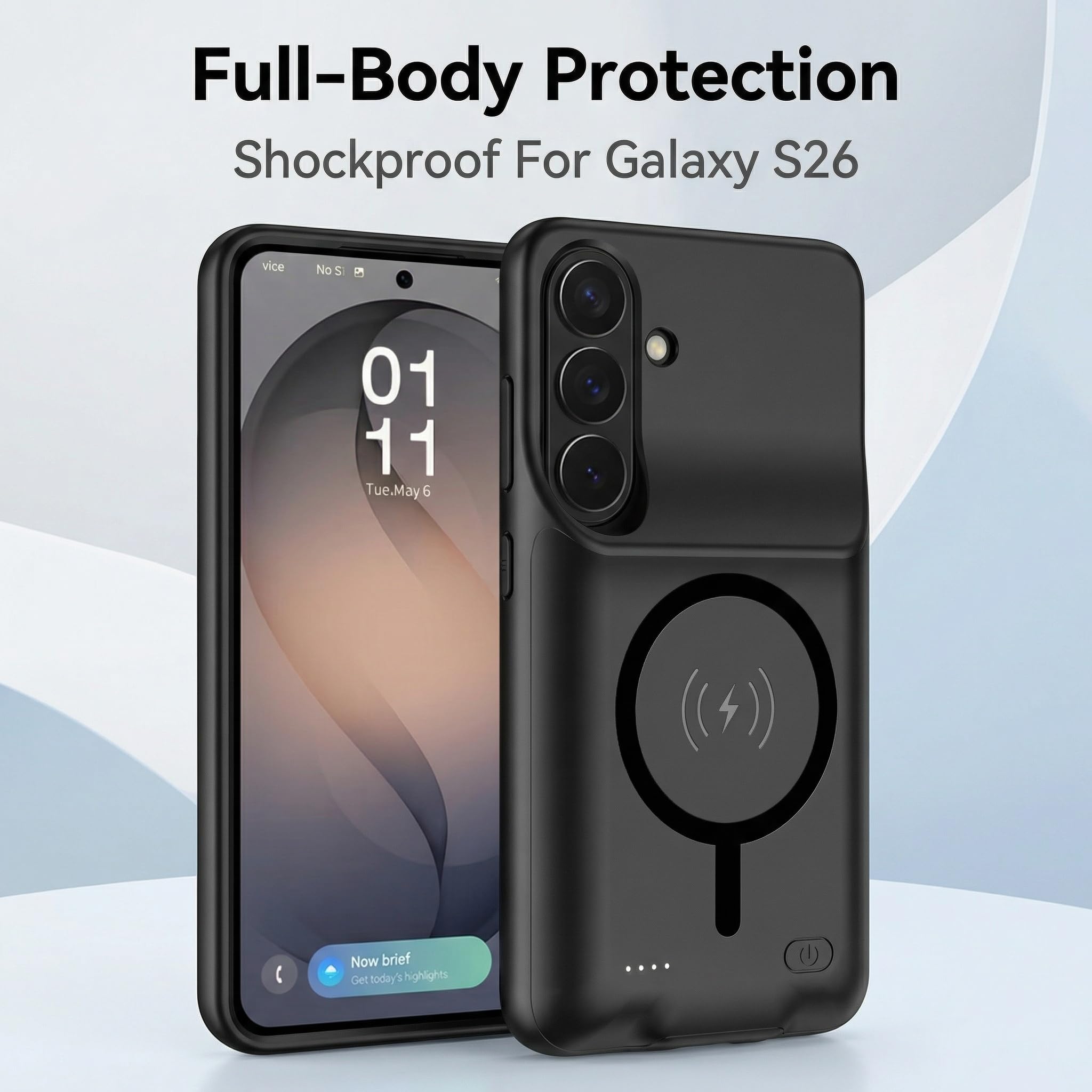 Cover a batteria per Samsung Galaxy S26 Ultra, 10000 mAh, magnetica, compatibile con ricarica wireless, custodia di protezione per caricabatterie di emergenza estesa, nero (Galaxy S26)