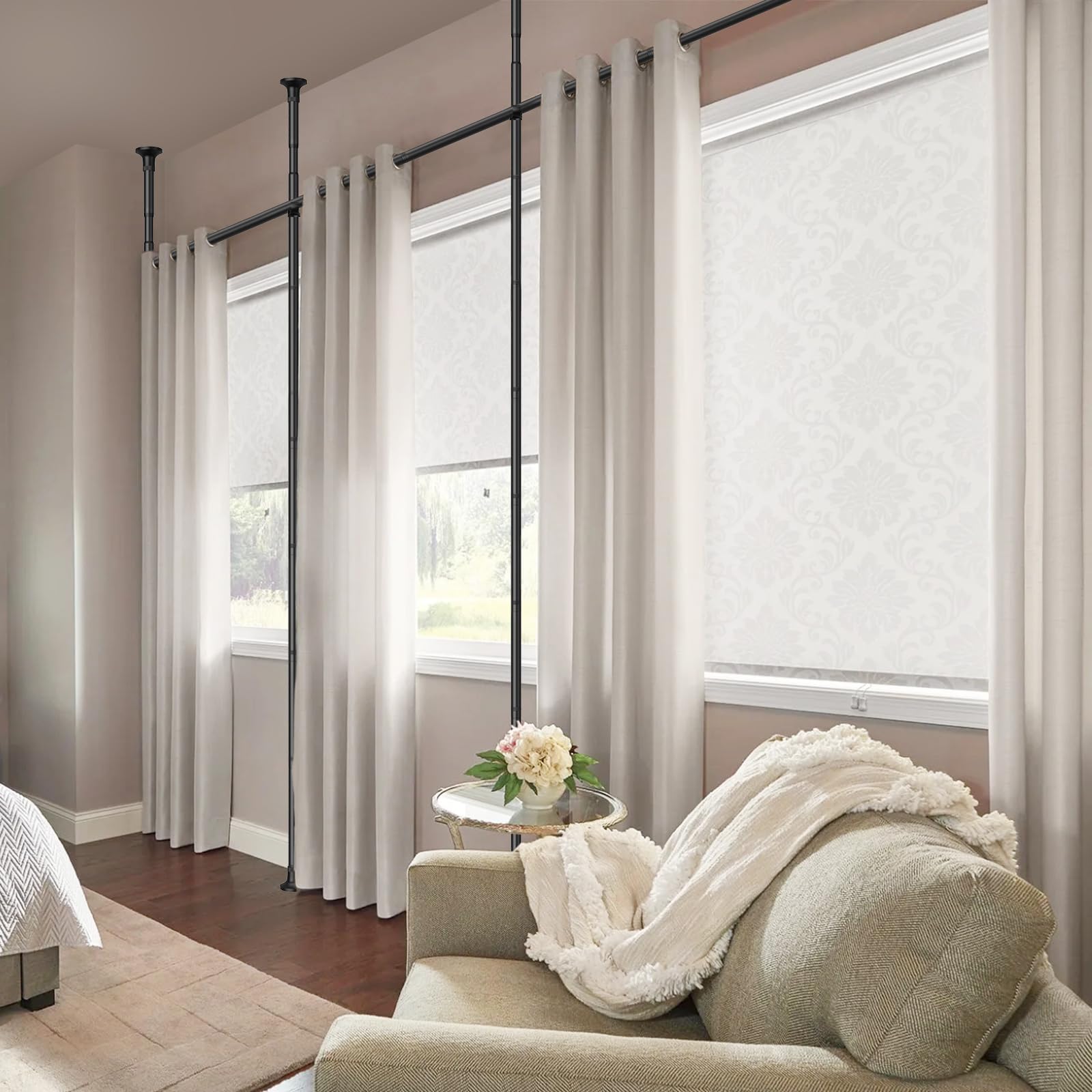 Barra De Cortina Divisora De Habitación, Separador De Sala Sin Perforación  Para División, image size:1600x1600