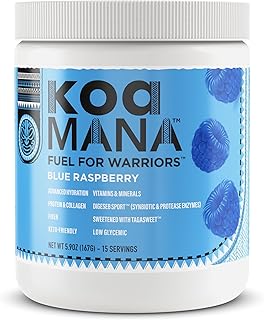 KOA MANA™ Superfood Hydration Drink Mix - Protein, Collagen, Fiber, Electrolytes, Vitamins & Minerals, Piperine, Protease Enzymes, Probiotics, Prebiotic, and Tagasweet™ - 15 Servings (Blue Rasperry)