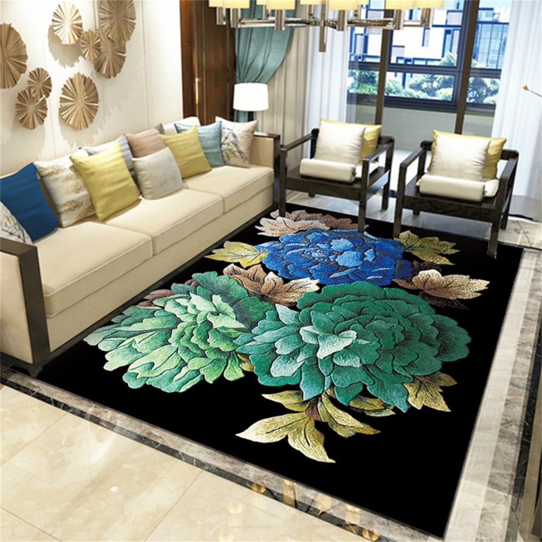 Tapis doux 13 mm noir vert 120x180 cm avec envers antidérapant