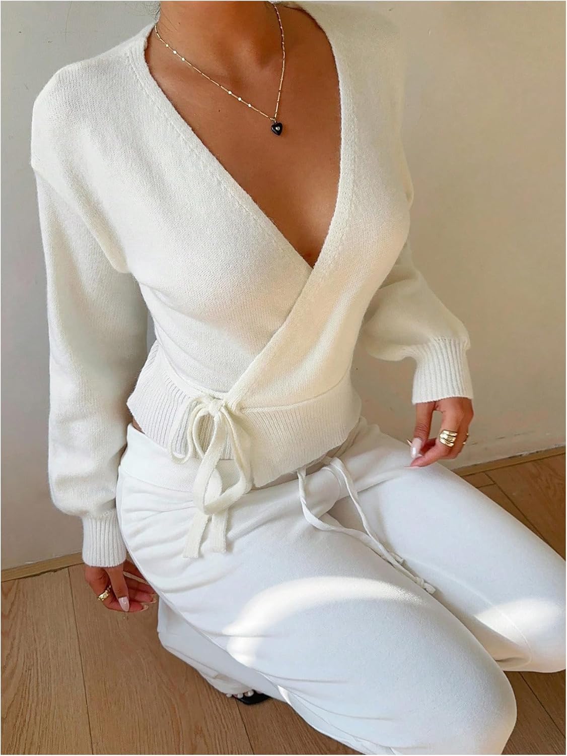 Verdusa Women's Tie Front Wrap Cardigan Soft Sweaters Cozy Fall Clothes - Image 4