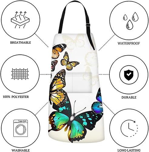 Miniatura 3 de Britimes Delantal de acuarela con diseño de mariposa, diseño de flores, para el hogar, cocina, horneado, jardinería, para mujeres y hombres, con