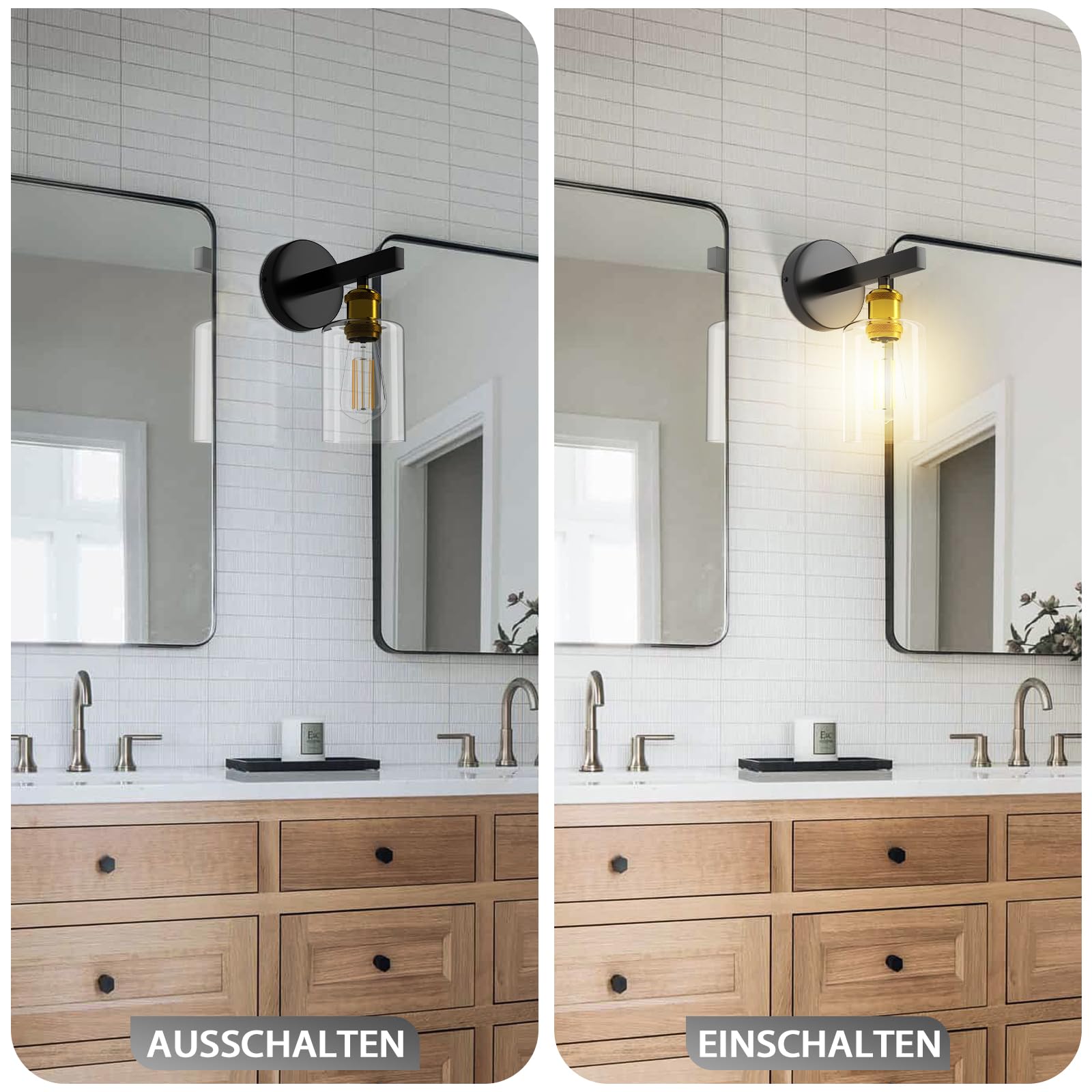 2 Wandleuchten Schwarz Mit Milchglas – Dimmbar, Für Bad, Schlafzimmer & Wohnzimmer