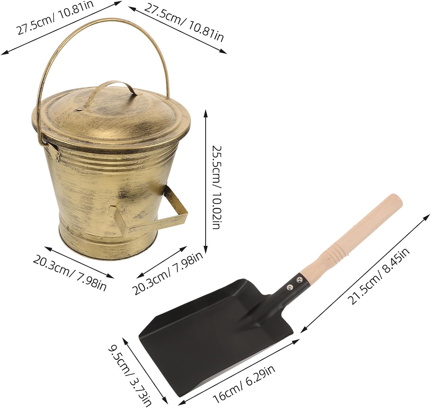 Fireplace Ash Bucket Set 3 Gallon Iron with Lid and Shovel