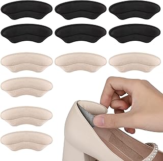 AIEX 6 Pairs /12 Pieces Heel Grips Liner, Cushions Inserts for Loose Shoes Heel Filler Shoes Too Big Inserts for Men Women Improve Shoe Fit and Comfort and Prevent Heel Slipping and Blisters (Black, Beige）