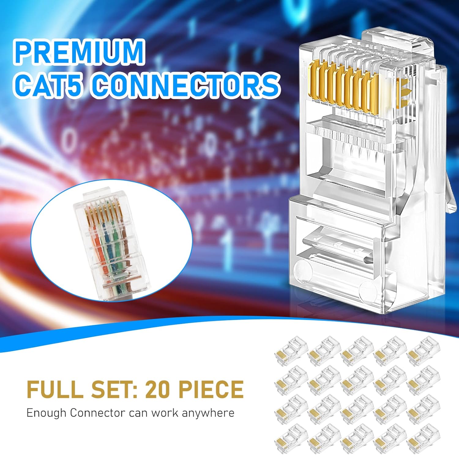 RJ45 Crimp Tool Kit for Cat5 Cat5e Cat6, Ethernet Crimper Toolkit with a RJ45 Crimping Tool, RJ45 Cat5 Connectors, RJ45 Connector Covers, Network Cable Tester, Pack of 10