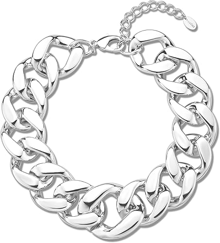 Miniatura 3 de HTZ Two Line Chunky Choker Necklace 16K Gold Plated Link Chain Thick Necklaces Punk Jewelry for Women and Girls, Gold Chain Link Necklace Women, 16K