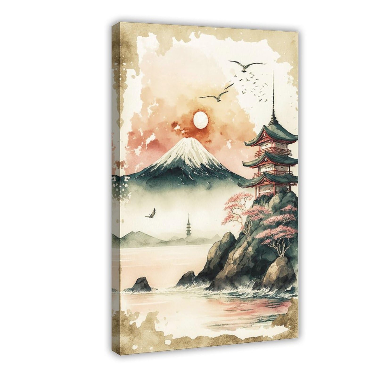 Qnvjqkdsi Frame Japanese Landscape Watercolor Art (3) Canvas Poster Bedroom Decor Landscape Office Room Decor Gift 20" L X 30" W