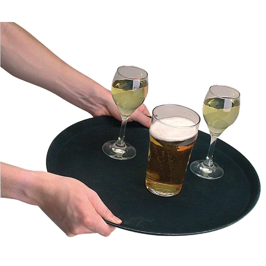 Olympia Kristallon Anti-Slip Fibreglass Round Tray Black - 356mm 14"