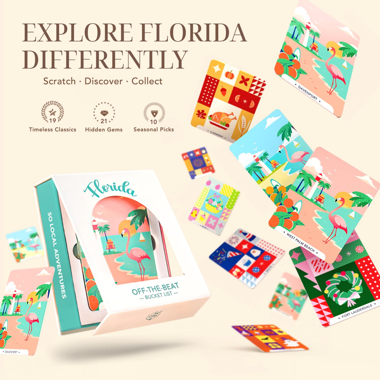 Florida Adventure Bucket List Cards, 50 carte da grattare per Stato | Gemme nascoste locali uniche, 2026 Schede elenco secchio fuori dal ritmo, Regali della Florida per coppie e famiglie