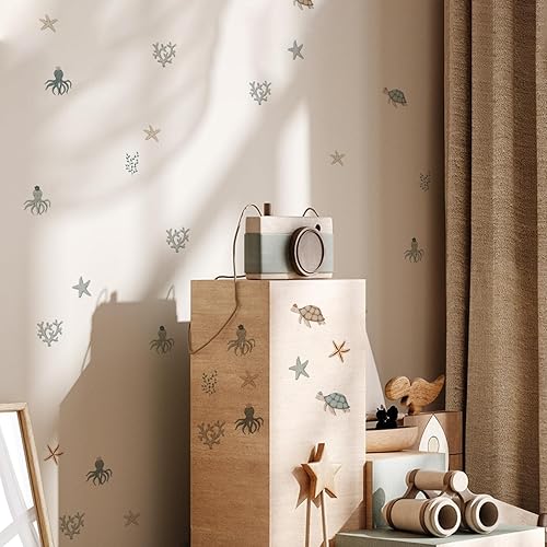 Miniatura 22 de funlife Calcomanías de pared de acuarela para despegar y pegar, calcomanías de pared de animales marinos, calcomanías de pared bajo el mar