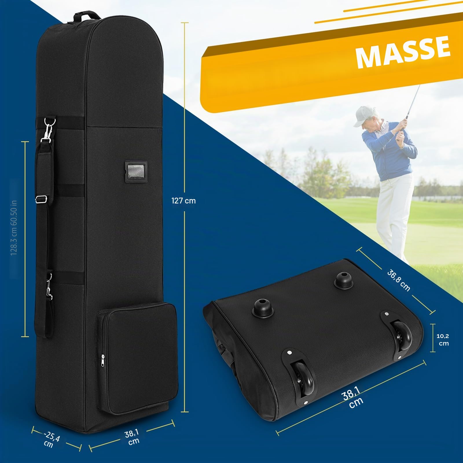 DAREKUKU Gepolsterte Golf-Reisetaschen mit Rollen, 900D strapazierfähiges Oxford-Gewebe, verschleißfest, weiche Seiten, faltbar, Golfschläger-Reiseabdeckungen für Fluggesellschaften,