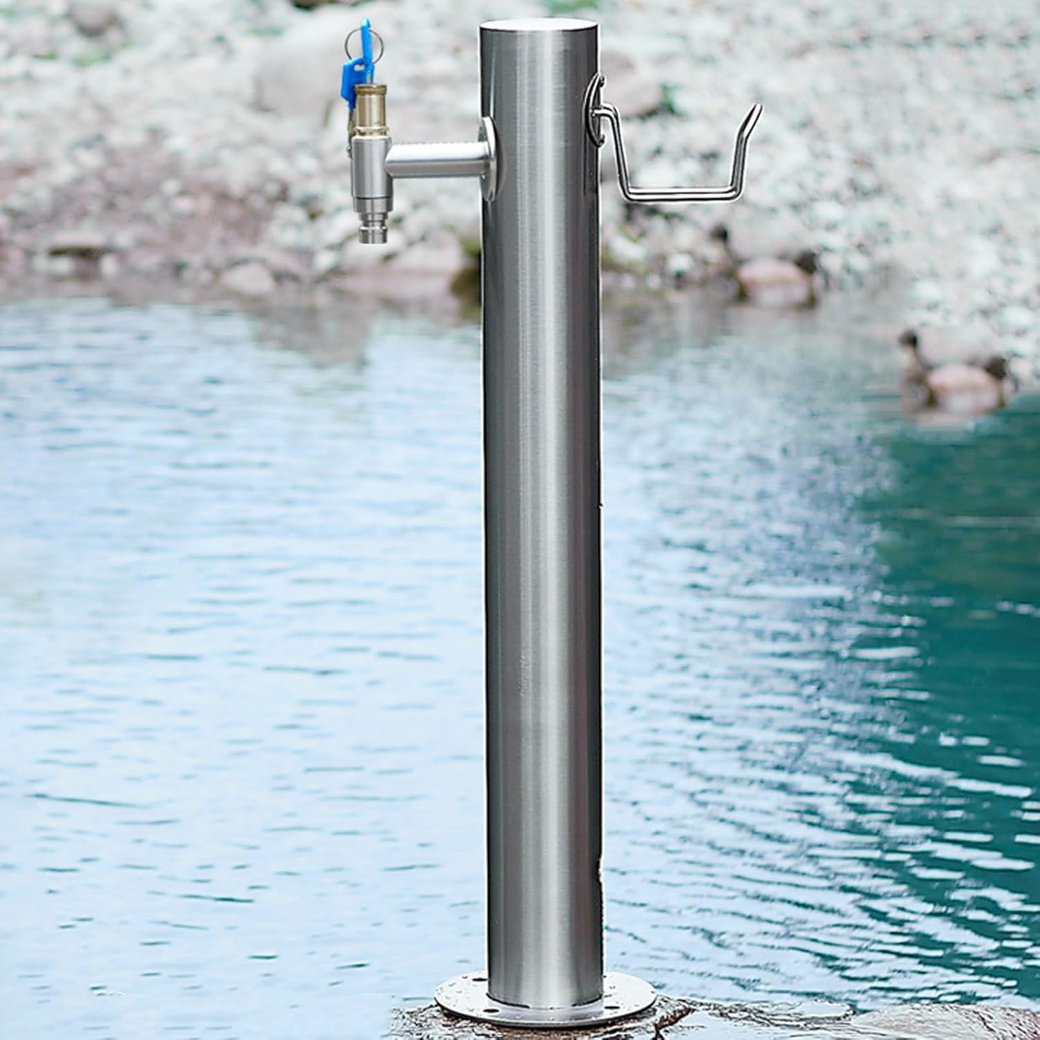 XDLEDMKIZ 50/86cm Outdoor Faucet Antifreeze Water Column, Freestanding Hose Stand with Tap, Stainless Steel Tube, Weatherproof Fountain for