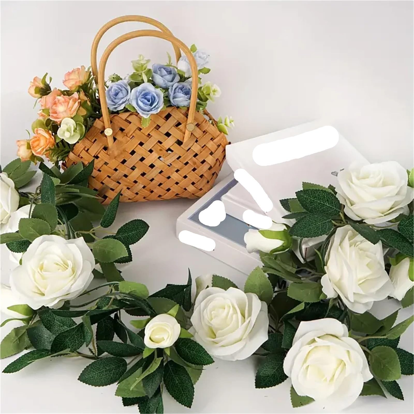 Künstliche Greenery Girlande künstliche Blumen, 3 stücke 19,5 ft Künstliche Blumengirlande Mit Weißen Rose, for Hochzeit Bogen Garten Hintergrund for Dekoration