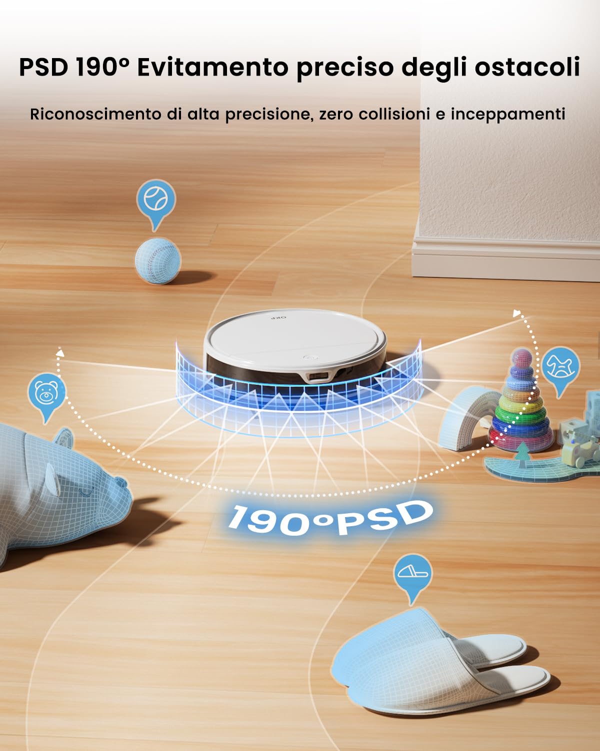 OKP K5 Ultra Robot Aspirapolvere con Mappatura, TOF Intelligente, 5500Pa, 170Min, Evita Ostacoli PSD, Controllo APP/Alexa, Rilevamento Tappeti, Autocarica, Ideale per Pulizia Domestica/Peli Animali