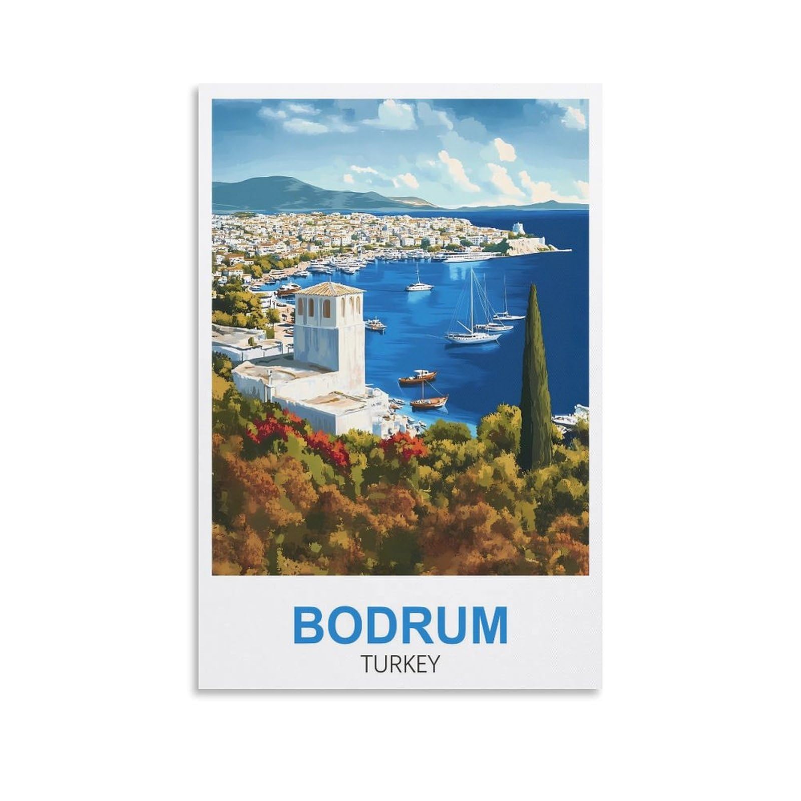 Xllyxygjq Unframe-Style Bodrum Turkey Vintage Travel Poster 12X18inch(30X45cm) Canvas Wall Art Poster Print Artwork Painting Picture For Home Decoration Living Room Office Bedroom