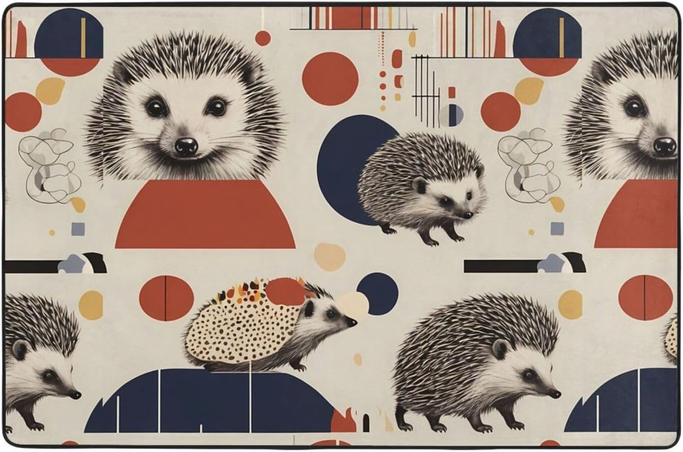 Bauhaus Hedgehog Prints Anti-Slip Floor mat Carpet Rug 72"x48" for Living Room Office Coffee Table Bed Balcony