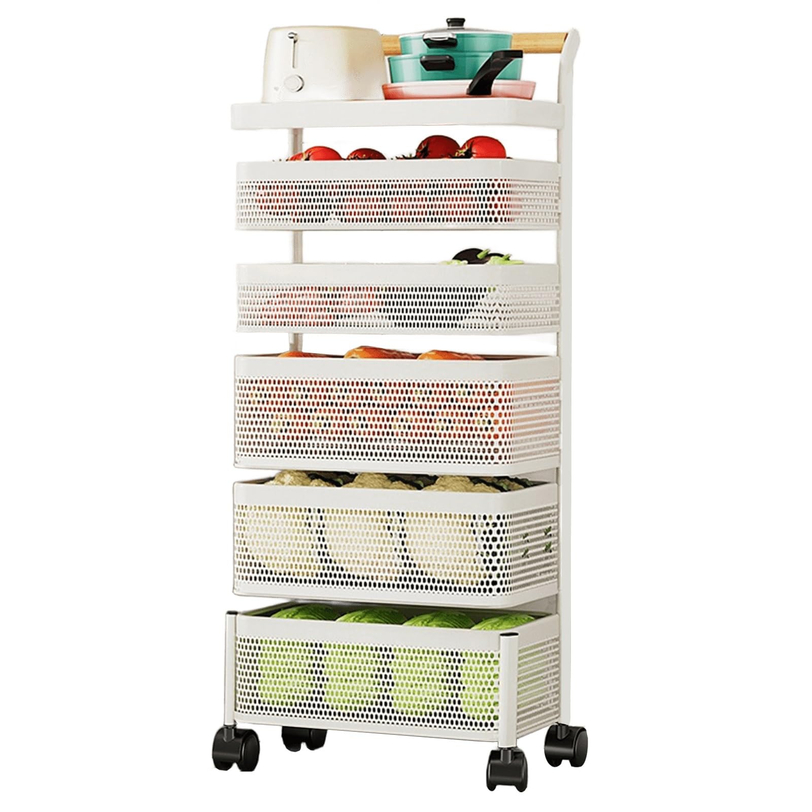 Organizery Kuchenne i Przechowywanie Duży Kosz Obrotowy o Pojemności 30cm Wózek do Przechowywania na Kółkach do Biura, Kuchni, Pralni i Wąskich Miejsc(White,30 * 19 * 90cm)
