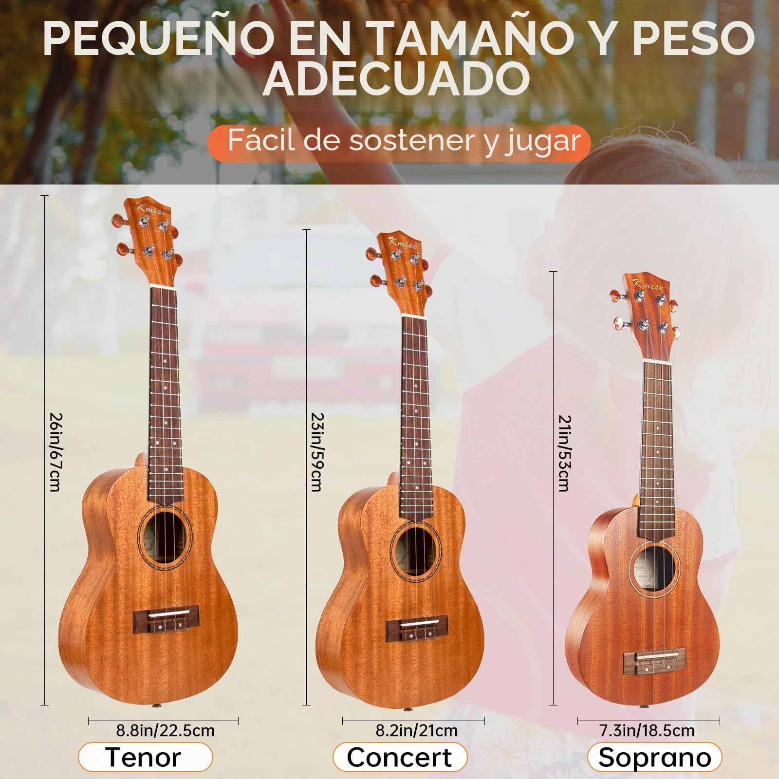 Ukelele soprano de caoba con kit de principiante: funda Gig Bag, afinador, correa, cuerda y manual de instrucciones (idioma español no garantizado)