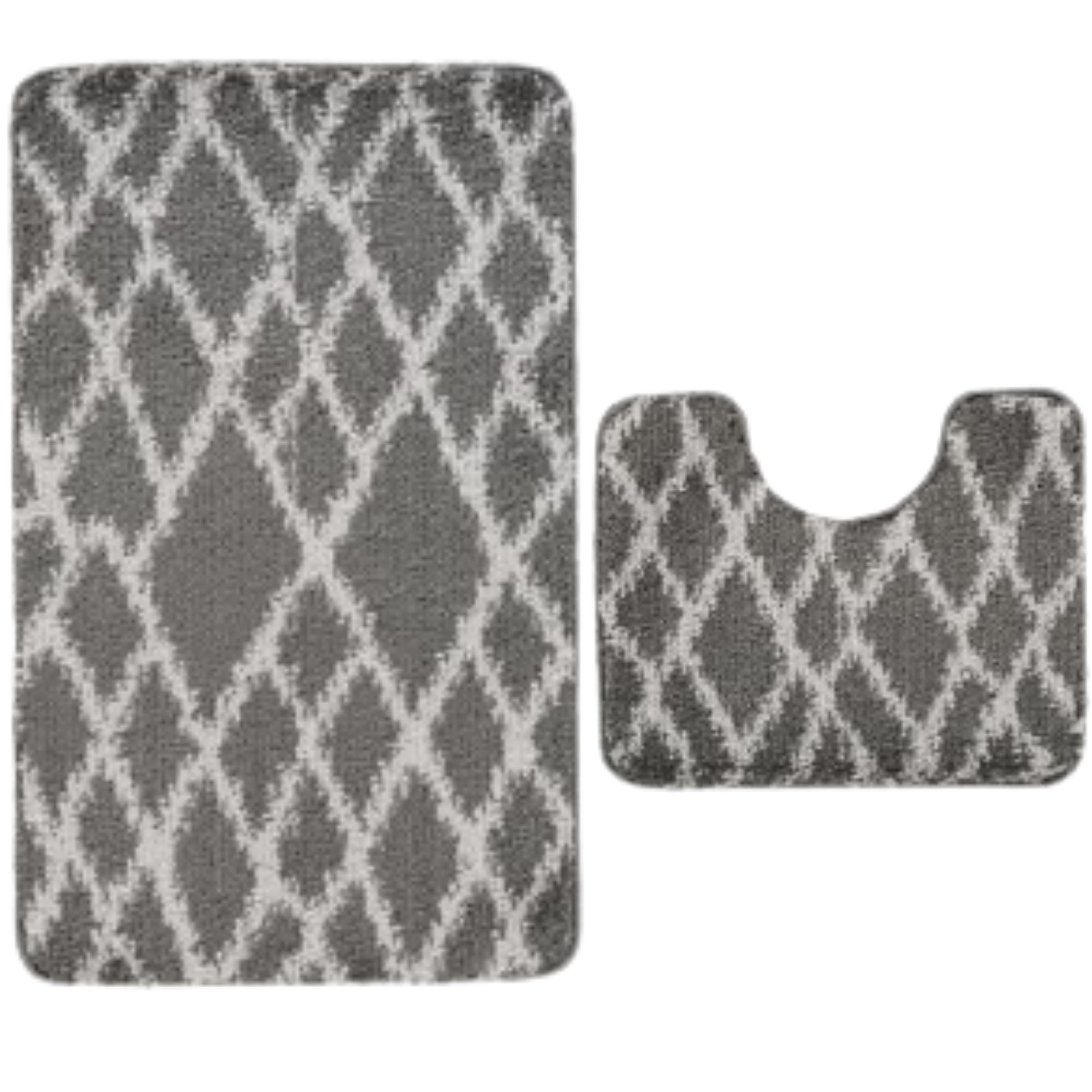 Paradise Bath Mat Set - Bath Mats 2 Piece Set- Soft Plush Anti-Slip Rugs - Bathroom Carpet Essentials - Bathroom Mat Quick Dry - Washable Mats - (Greyy, 80 x 50 cm + U Shaped 48 x 48 cm) — image 1