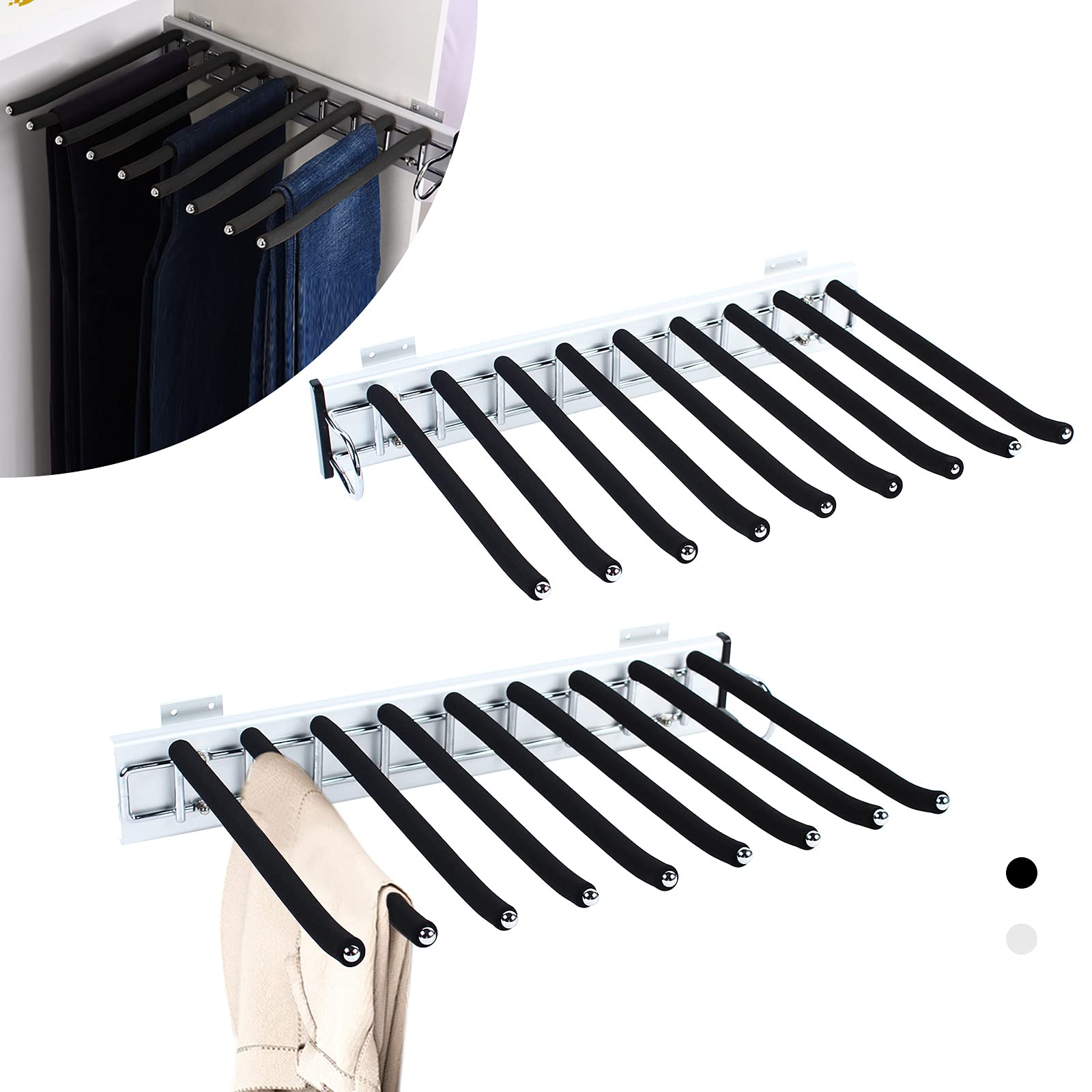 Soporte para pantalones, ropa, armario, percheros, bastidores extensibles, accesorios extensibles, de una sola fila, negro para bufandas y pantalones de pasión, con 9 barras de gancho (instalación