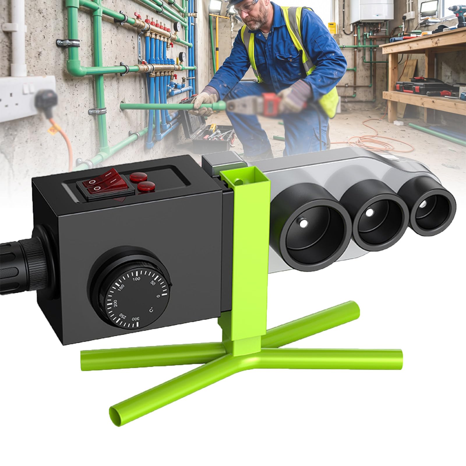 Wasserrohr-Schweißgerät mit 6 Antihaft-Heizdornen 20-63mm, Doppeltemperatur-Schweißgerät 0-300°C für PPR PEX PB CPVC, Verbrühungssicheres Elektrisches Sanitärwerkzeug für Heimwerker und Profis