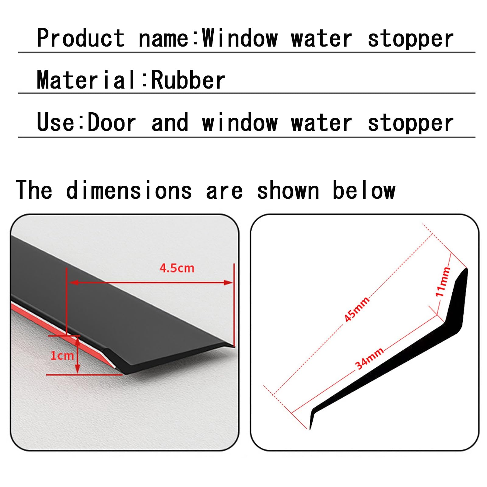 Sello de borde de goteo resistente a la intemperie, tira impermeable de goma resistente con adhesivo fuerte para desviación de lluvia, ideal para ventanas abatibles y vehículos, 4 m