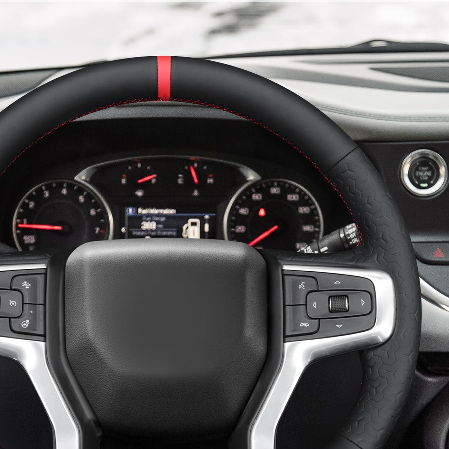 MEWANT DIY Black Smooth Geom Embossed Faux Leather Steering Wheel Cover for Chevy Silverado Blazer 1500 Silverado 2500