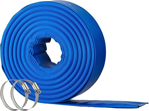2"x100FT Pool Backwash Hose, Lay Flat, Drain & Sump, 2 Clamps