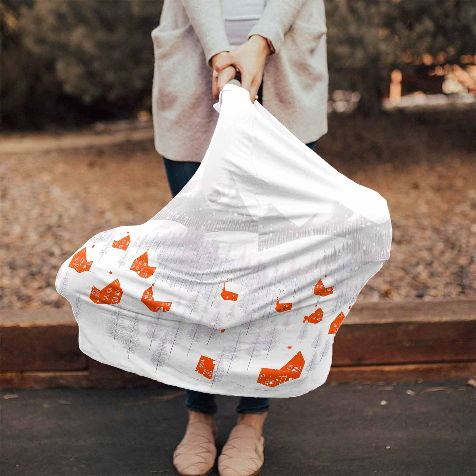 Nursing Cover for Breastfeeding Scarf, Orange Farmhouse White Line Minimalism Style Baby Car Covers Super Soft Multi Use for Canopy Shopping Cart Cover Blanket Stroller Cover
