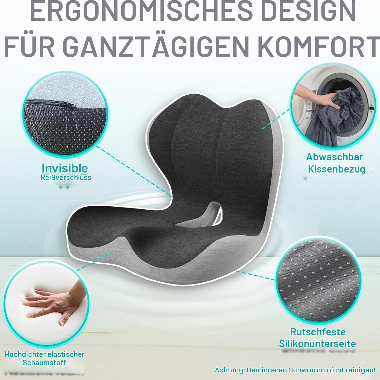 Sitzkissen orthopädisch,Orthopädisches Sitzkissen mit Rückenlehne,ergonomisches sitzkissen，Geeignet für Bürostühle, Autos, Rollstühle und den Hausgebrauch